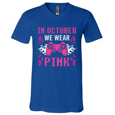 In October We Wear Pink Breast Cancer Gaming V-Neck T-Shirt