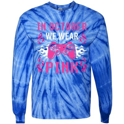 In October We Wear Pink Breast Cancer Gaming Tie-Dye Long Sleeve Shirt