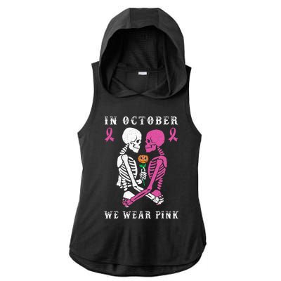 In October We Wear Pink Skeleton Halloween Breast Cancer Ladies PosiCharge Tri-Blend Wicking Draft Hoodie Tank