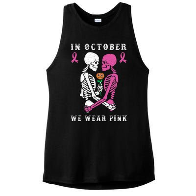 In October We Wear Pink Skeleton Halloween Breast Cancer Ladies PosiCharge Tri-Blend Wicking Tank