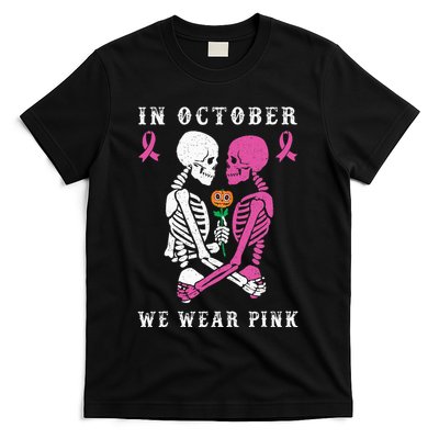 In October We Wear Pink Skeleton Halloween Breast Cancer T-Shirt