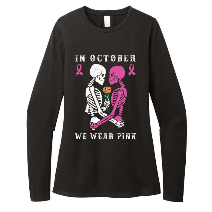 In October We Wear Pink Skeleton Halloween Breast Cancer Womens CVC Long Sleeve Shirt