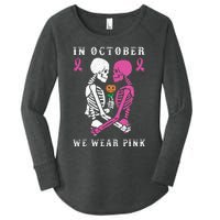 In October We Wear Pink Skeleton Halloween Breast Cancer Women's Perfect Tri Tunic Long Sleeve Shirt