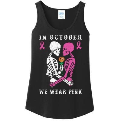 In October We Wear Pink Skeleton Halloween Breast Cancer Ladies Essential Tank