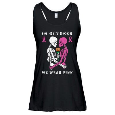 In October We Wear Pink Skeleton Halloween Breast Cancer Ladies Essential Flowy Tank