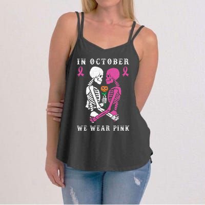 In October We Wear Pink Skeleton Halloween Breast Cancer Women's Strappy Tank