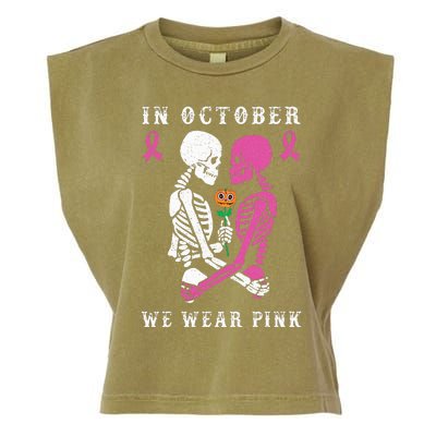 In October We Wear Pink Skeleton Halloween Breast Cancer Garment-Dyed Women's Muscle Tee