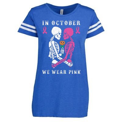 In October We Wear Pink Skeleton Halloween Breast Cancer Enza Ladies Jersey Football T-Shirt