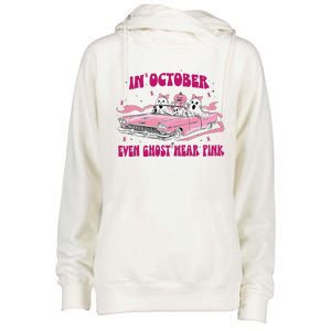 In October We Wear Pin.K Breast Cancer Women Ghost Halloween Womens Funnel Neck Pullover Hood