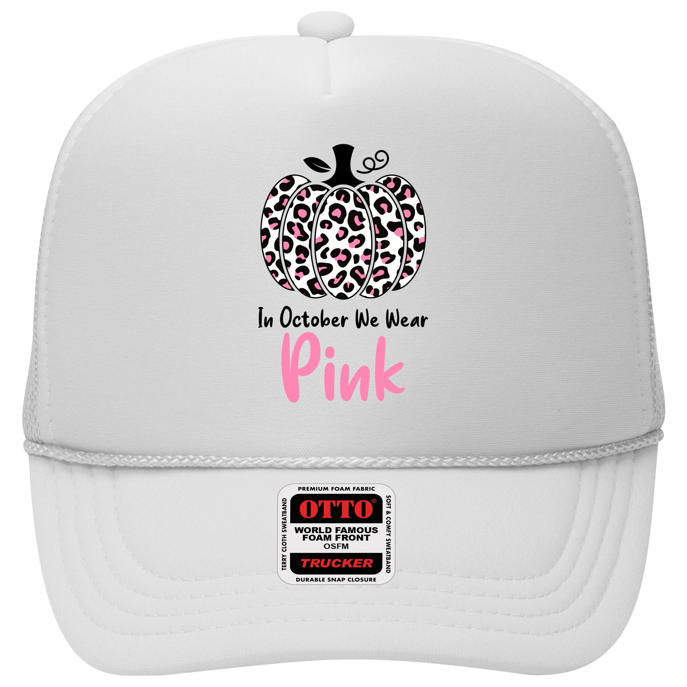In October We Wear Pink Cheetah Pumpkin Breast Cancer Hat