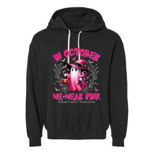 In October We Wear Ghost Witch Breast Cancer Awareness Garment-Dyed Fleece Hoodie