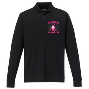 In October We Wear Ghost Witch Breast Cancer Awareness Performance Long Sleeve Polo