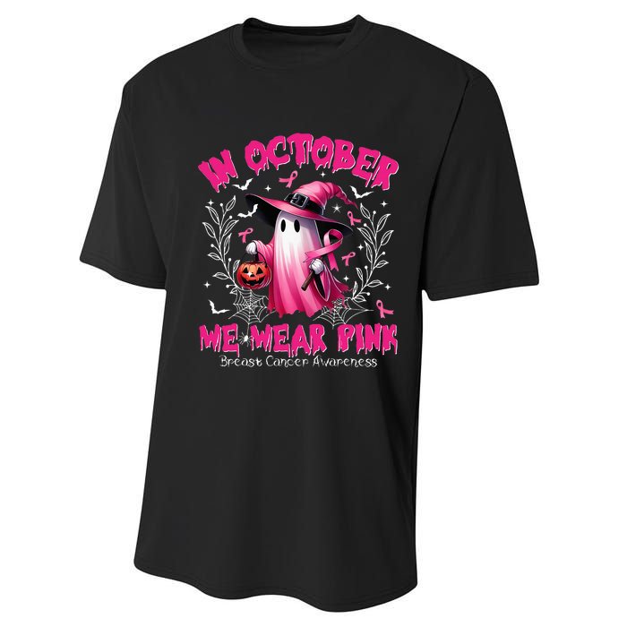 In October We Wear Ghost Witch Breast Cancer Awareness Performance Sprint T-Shirt