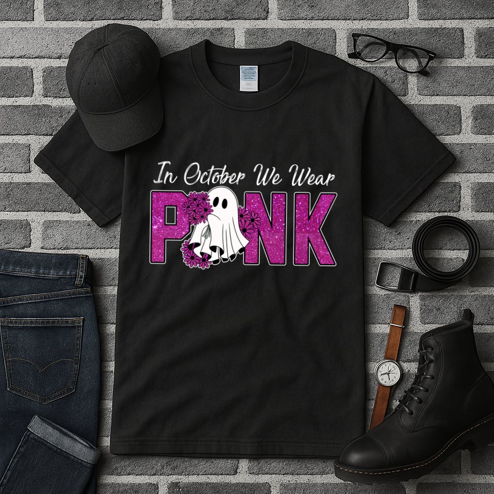 In October We Wear Pink Breast Cancer Awareness Halloween Tall T-Shirt
