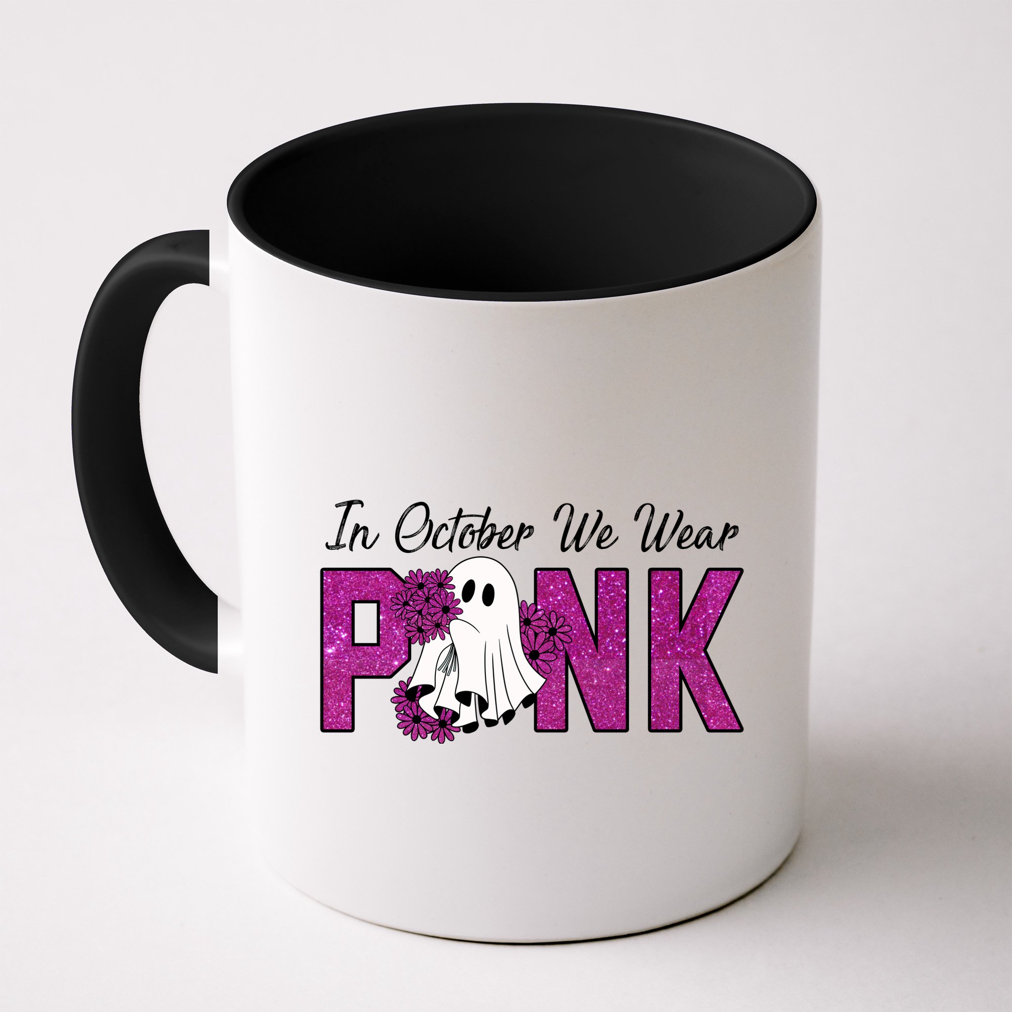 In October We Wear Pink Breast Cancer Awareness Halloween Mug