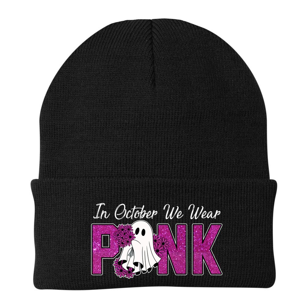 In October We Wear Pink Breast Cancer Awareness Halloween Beanie