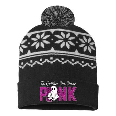 In October We Wear Pink Breast Cancer Awareness Halloween USA-Made Snowflake Beanie