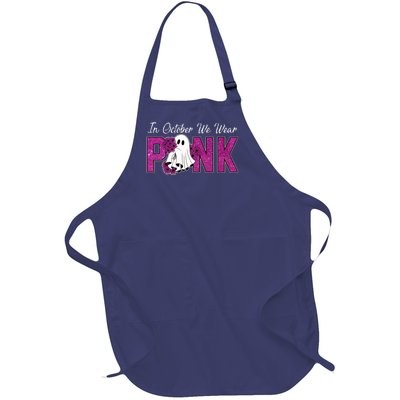 In October We Wear Pink Breast Cancer Awareness Halloween Full-Length Apron With Pockets