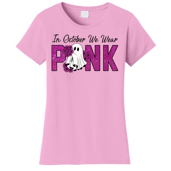 In October We Wear Pink Breast Cancer Awareness Halloween Women's T-Shirt