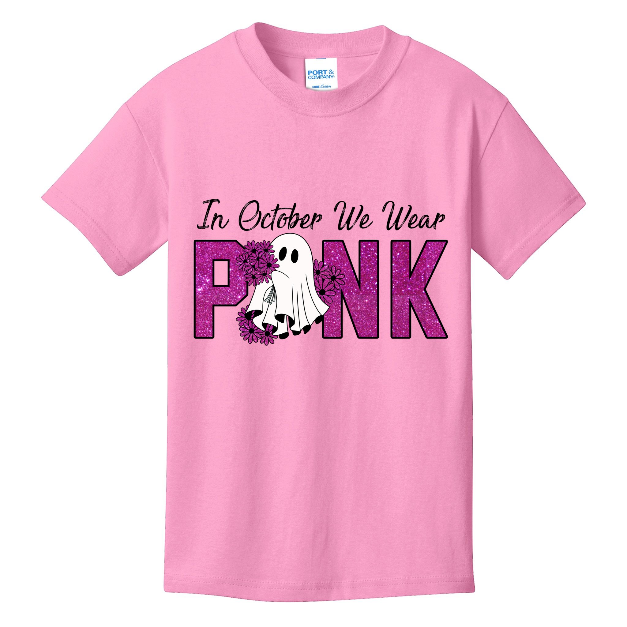 In October We Wear Pink Breast Cancer Awareness Halloween Kids T-Shirt