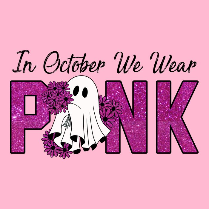 In October We Wear Pink Breast Cancer Awareness Halloween Kids T-Shirt