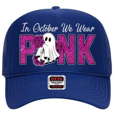 In October We Wear Pink Breast Cancer Awareness Halloween High Crown Mesh Back Trucker Hat