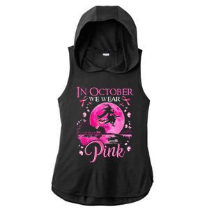 In October We Wear Pink Ribbon Witch Halloween Breast Cancer Ladies PosiCharge Tri-Blend Wicking Draft Hoodie Tank