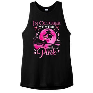 In October We Wear Pink Ribbon Witch Halloween Breast Cancer Ladies PosiCharge Tri-Blend Wicking Tank