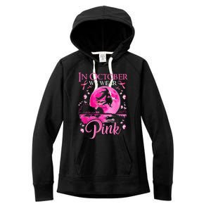 In October We Wear Pink Ribbon Witch Halloween Breast Cancer Women's Fleece Hoodie