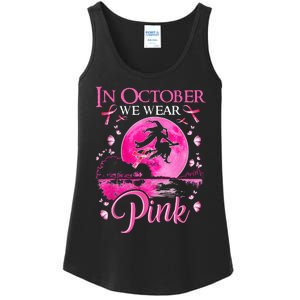 In October We Wear Pink Ribbon Witch Halloween Breast Cancer Ladies Essential Tank