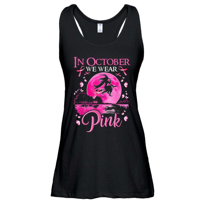 In October We Wear Pink Ribbon Witch Halloween Breast Cancer Ladies Essential Flowy Tank