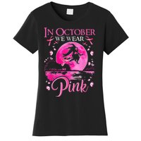 In October We Wear Pink Ribbon Witch Halloween Breast Cancer Women's T-Shirt