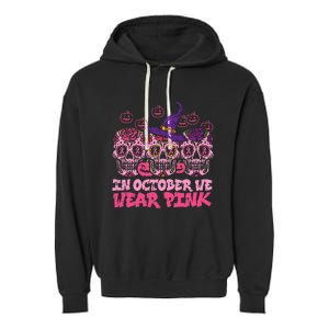 In October We Wear Pink Sugar Skull Halloween Breast Cancer Garment-Dyed Fleece Hoodie