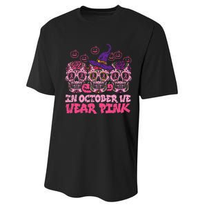 In October We Wear Pink Sugar Skull Halloween Breast Cancer Performance Sprint T-Shirt