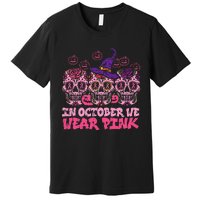 In October We Wear Pink Sugar Skull Halloween Breast Cancer Premium T-Shirt