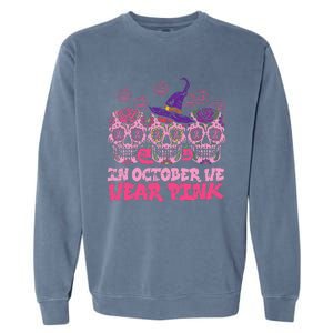 In October We Wear Pink Sugar Skull Halloween Breast Cancer Garment-Dyed Sweatshirt