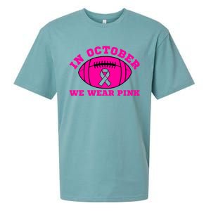 In October We Wear Pink Ribbon Breast Cancer Football Gift Sueded Cloud Jersey T-Shirt