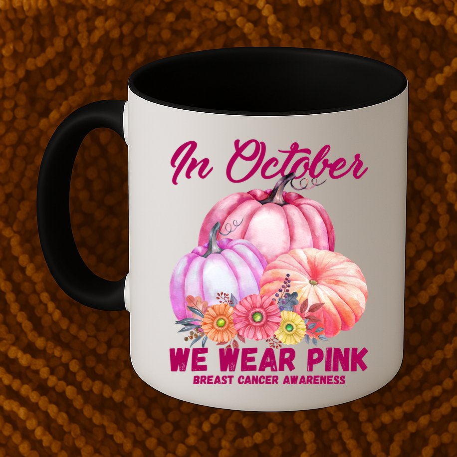 In October We Wear Pink Breast Cancer Awareness Pumpkin Patch Mug
