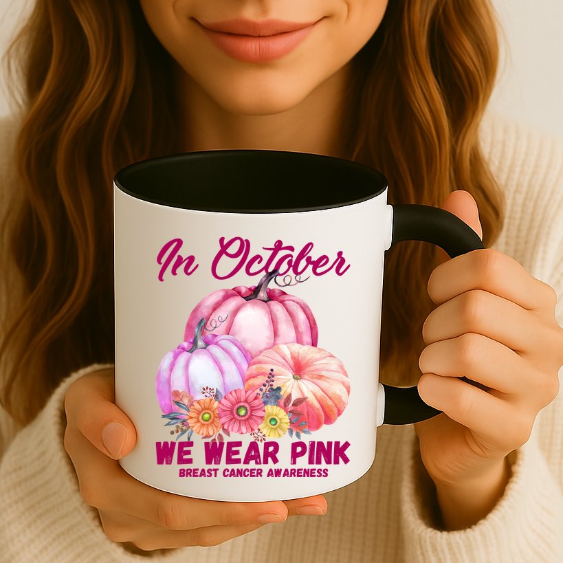In October We Wear Pink Breast Cancer Awareness Pumpkin Patch Mug