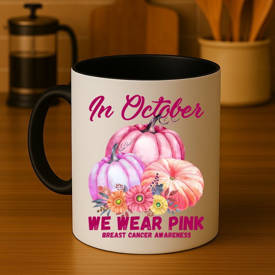 In October We Wear Pink Breast Cancer Awareness Pumpkin Patch Mug
