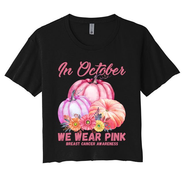In October We Wear Pink Breast Cancer Awareness Pumpkin Patch Crop Top