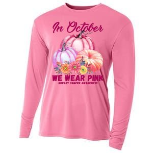 In October We Wear Pink Breast Cancer Awareness Pumpkin Patch Cooling Performance Long Sleeve Crew