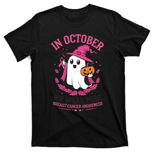 In October We Wear Breast Cancer Awareness Halloween T-Shirt