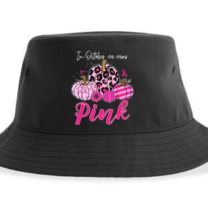 In October We Wear Pink Pumpkin Breast Cancer Awareness Sustainable Bucket Hat