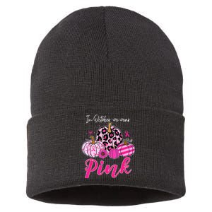 In October We Wear Pink Pumpkin Breast Cancer Awareness Sustainable Knit Beanie