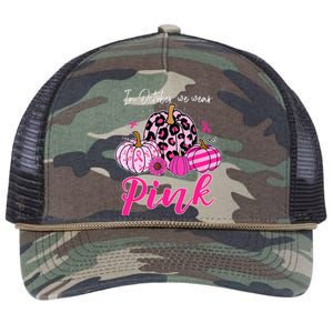 In October We Wear Pink Pumpkin Breast Cancer Awareness Retro Rope Trucker Hat Cap