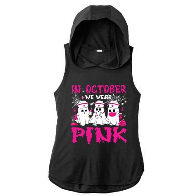 In October We Wear Nurse Ghost Halloween Breast Cancer Ladies PosiCharge Tri-Blend Wicking Draft Hoodie Tank