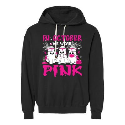 In October We Wear Nurse Ghost Halloween Breast Cancer Garment-Dyed Fleece Hoodie