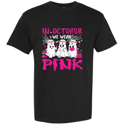 In October We Wear Nurse Ghost Halloween Breast Cancer Garment-Dyed Heavyweight T-Shirt