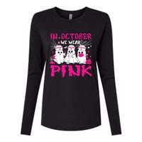 In October We Wear Nurse Ghost Halloween Breast Cancer Womens Cotton Relaxed Long Sleeve T-Shirt